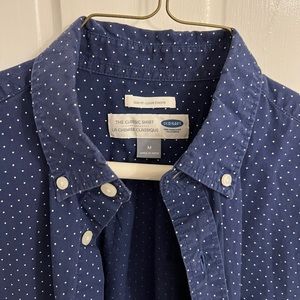 Blue with white dots short sleeve summer button up